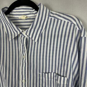 Women's EUC a.n.a Chambray Blue White Striped Casual Button Up Cotton Blouse 0X